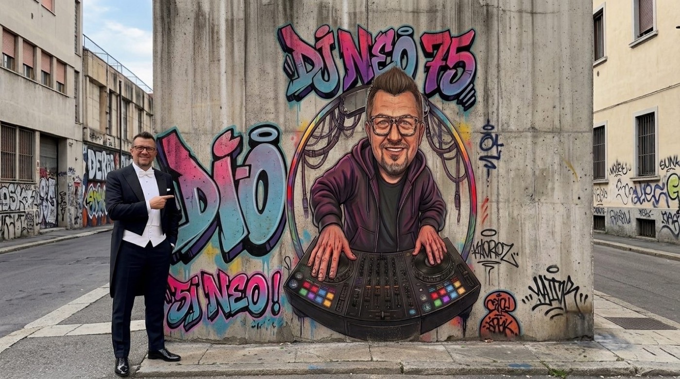 DJ NEO 75 we fraku przy muralu